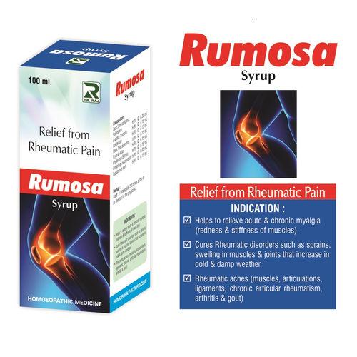 Dr Raj Rumosa Syrup,  a natural homeopathic remedy for myalgia, rheumatic disorders, joint stiffness, and muscle pain. Safe, effective