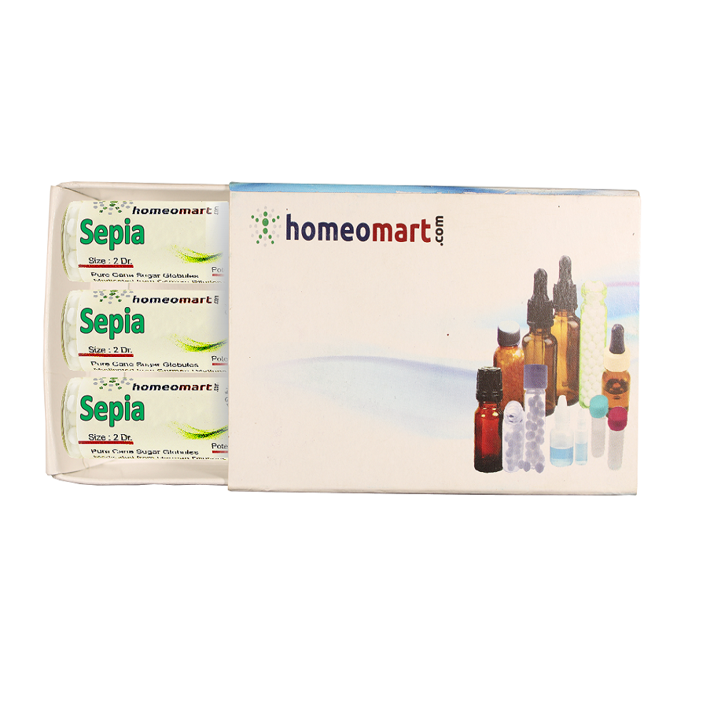 Sepia 2 Dram homeopathy globules 6C, 30C, 200C, 1M, 10M