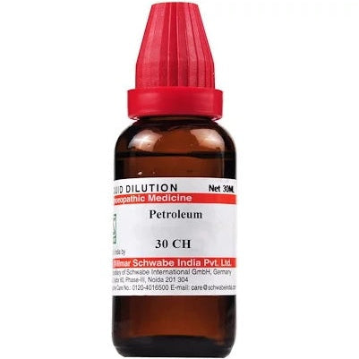 Petroleum Homeopathy Dilution 6C, 30C, 200C, 1M, 10M, homeopathic remedy for cracked skin, contact dermatitis homeopathy, motion sickness homeopathy, petroleum uses homeopathy