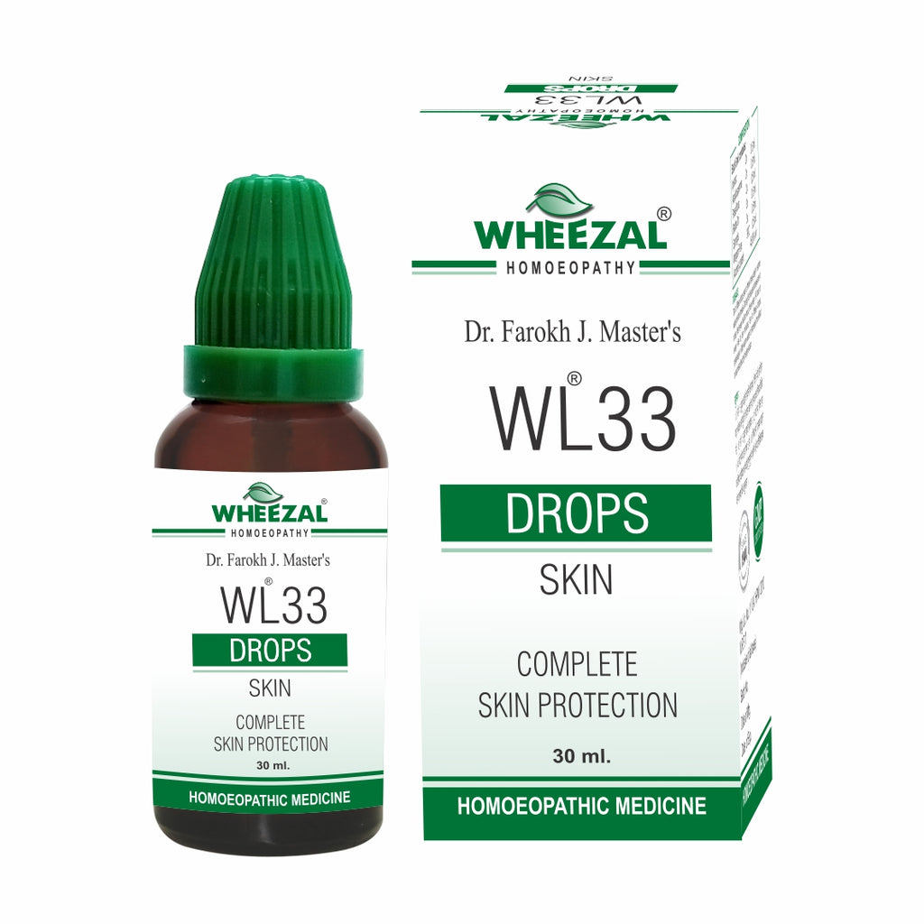 Wheezal Homeopathy WL 33 Skin Drops for Eczema, Herpes, Rashes, Pimples