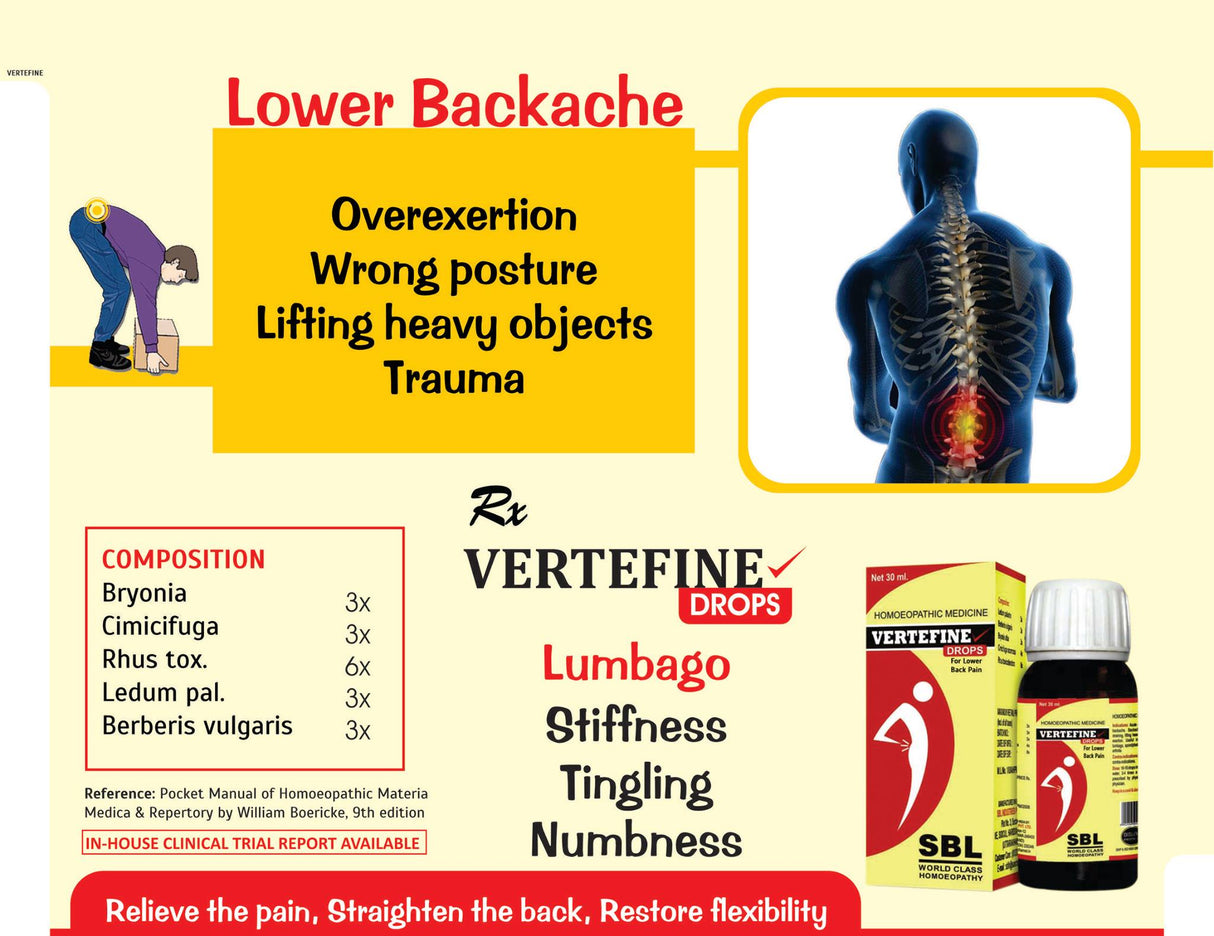 lower back pain treatment in homeopathy, homeopathy for spine pain, natural back pain relief, lumbar pain homeopathy, vertefine homeopathic drops