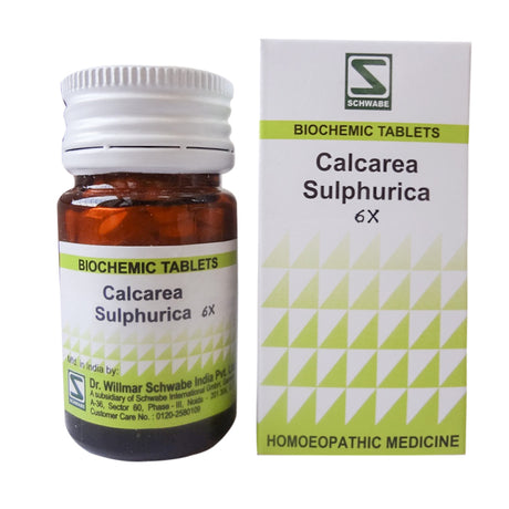 Schwabe Calcarea Sulphurica Biochemics Tablets for Eczema, Boils, Pimples, Swollen Gums  Calcarea Sulphurica Biochemics Tablets 3x, 6x, 12x, 30x, 200x old carton pack