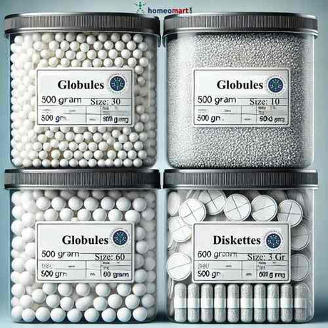 Homeopathy Blank Globules, Tablets, Diskettes in 500 Gram jars