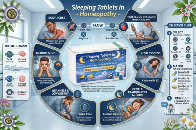 sleep apnea relief, insomnia due to body pain, stress induced sleeplessness, jet lag homeopathy, night shift sleep disorder, anxiety and restlessness, hypertension sleep support, hyperactive child sleep aid
