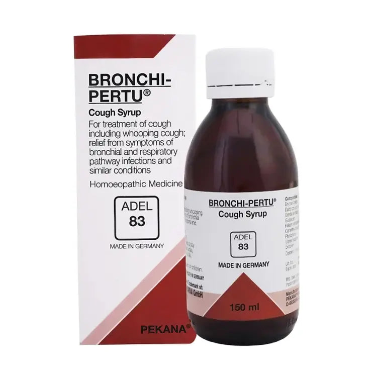 ADEL 83 Bronchi-Pertu Syrup treats whooping cough, asthma & bronchitis. Clears toxins, relieves dry cough, chest pain & wheezing. 100% natural homeopathy.
