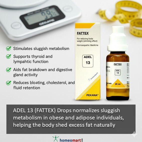 FATTEX ADEL 13 drops packaging with bottle and scale in the background