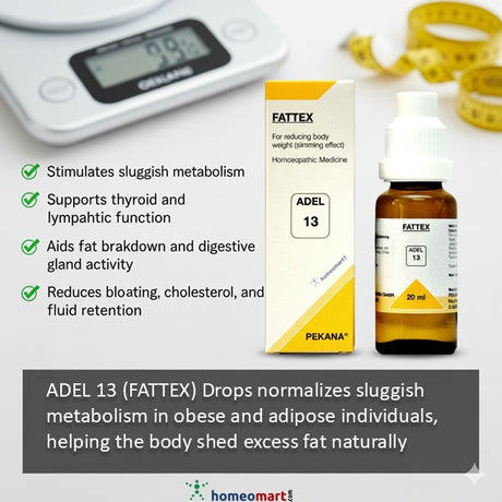 FATTEX ADEL 13 drops packaging with bottle and scale in the background