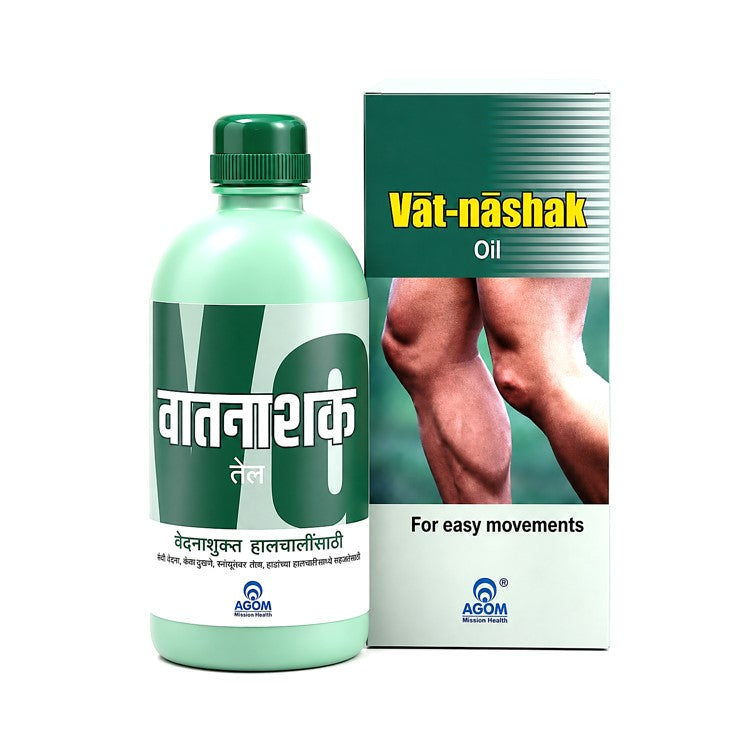 Agom Vat-Nashak Oil relieves joint pain, swelling, and stiffness with herbs like Nirgundi & Castor. Activates circulation & enhances mobility—naturally.