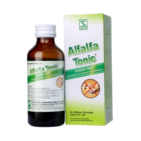 Alfalfa Tonic bottle and packaging on a white background