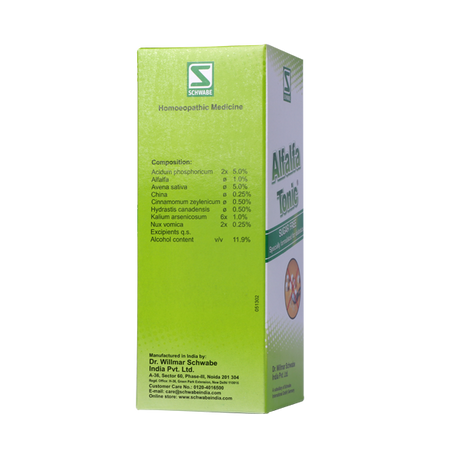 Schwabe Alfalfa homeopathic Tonic Diabetic (Sugar free), Weakness, Poor Appetite, Stress Sleep Disorders 100ml