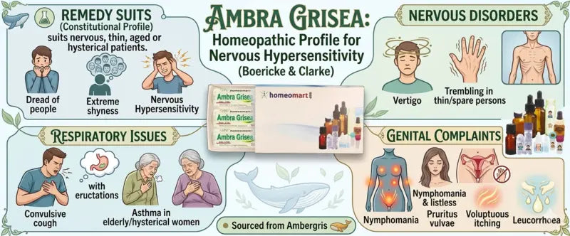 Homeopathic profile for Nervous Hypersensitivity featuring Ambra Grisea with symptoms and remedies.