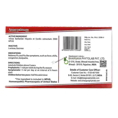 Bhargava Anas Barbariae homeopathy Pills for Flu product details