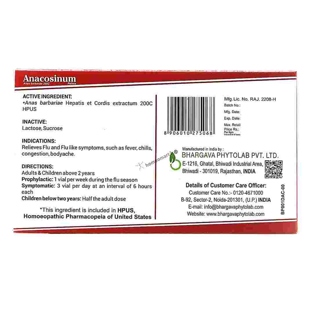 Bhargava Anas Barbariae homeopathy Pills for Flu product details