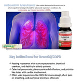 Homeopathic remedy for respiratory conditions with a bottle of Antim Ars and packaging displayed.