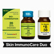 Two bottles of homeopathic medicine and a box labeled 'Skin ImmunoCare Duo' on a white background.