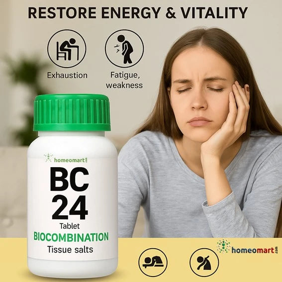 Bio-Combination 24 (BC 24) is a homeopathic health tonic designed to restore energy, vitality, and overall well-being. This formula helps the body combat day-to-day stress, muscle weakness, and nervous exhaustion, making it an ideal choice for individuals seeking instant and sustained energy for a healthier and longer life.