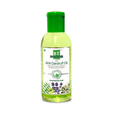 Bottle of Anti-Dandruff Oil with green cap on a white background