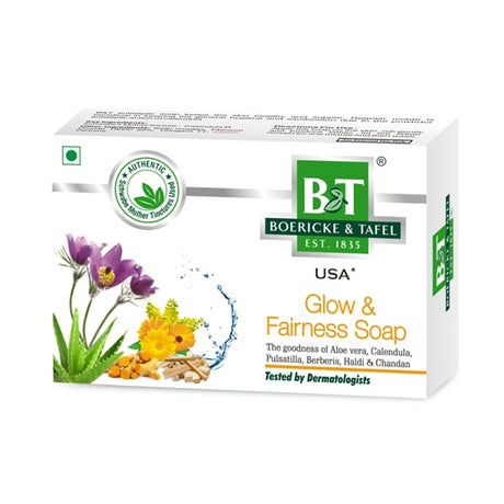 Boericke & Tafel Glow & Fairness Soap packaging on a white background