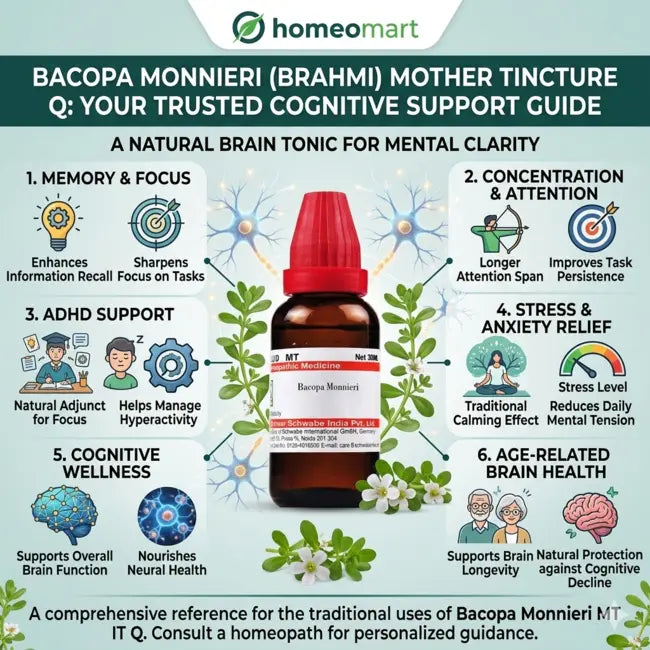 brain health homeopathic remedy, Brahmi for mental clarity, homeopathy for absent mindedness, natural memory booster, Bacopa Monnieri benefits, homeopathic medicine for stress and focus, homeopathic remedy for brain fog, Brahmi tincture for students