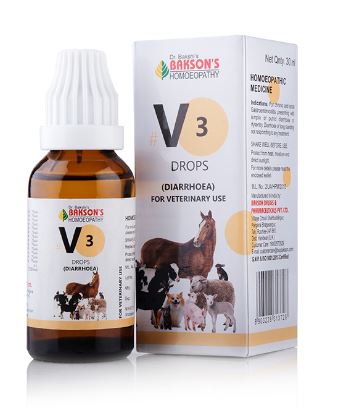 Bakson V3 Diarrhoea Drops, Bakson's V3 Veterinary Drops, Bakson Diarrhoea Veterinary Drops, veterinary diarrhoea drops, homeopathic diarrhoea drops for animals, homeopathic veterinary medicine, animal diarrhoea medicine, veterinary digestive support, diarrhoea medicine for animals, Bakson veterinary medicine, Bakson V3 30ml