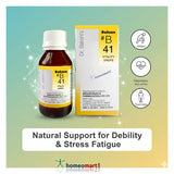 Natural homeopathic drops for fatigue, low energy, vertigo and palpitations. Bakson B41 helps boost vitality, circulation and stamina in weakness states.