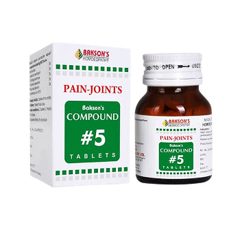Bakson Compound No.5 tablet relieves joint pain, stiffness, and muscle soreness. 