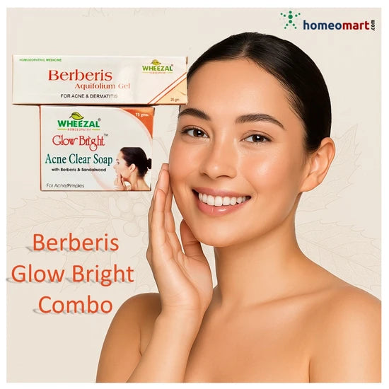 Berberis Glow Bright Combo – Cleanse, clarify, and brighten your skin naturally with the powerful acne-fighting herbal duo of Berberis Aquifolium gel & soap