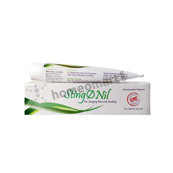 Sting O Nil packaging with tube and box on a white background
