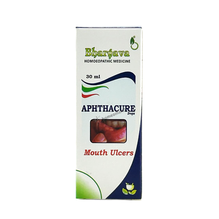 Relieve painful mouth ulcers, burning, and foul breath naturally with Bhargava Apthacure drops. Fast-acting herbal homeopathic formula with Calendula & Echinacea.

