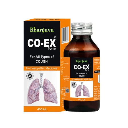 Bhargava Co Ex Syrup  relieves all types of cough —whooping, asthmatic, smoker’s, dry & allergic. Eases breathing, clears mucus & soothes the throat.