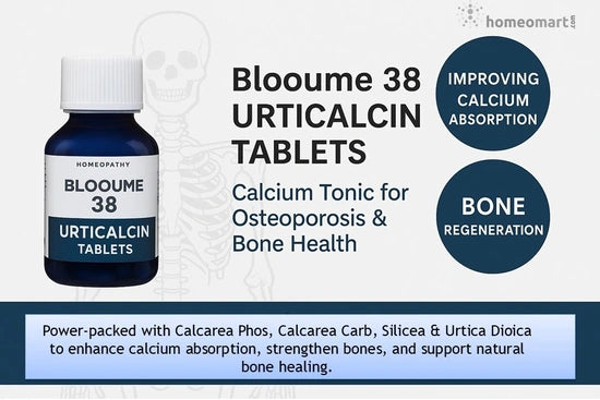 Say goodbye to weak, brittle bones! Blooume 38 Urticalcin Tablets naturally strengthen your skeletal system by improving calcium absorption and bone regeneration. A trusted homeopathic tonic for lasting bone health and osteoporosis prevention