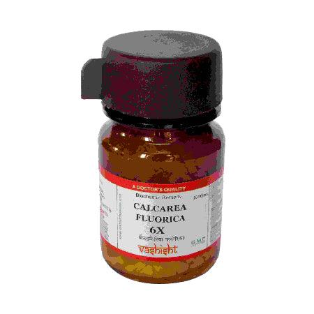 alcarea Fluorica Biochemic Tablets (100g, 1100 tabs) by Dr. Vashisht for piles, cracked skin, tooth decay, uterine prolapse, varicose veins & cataracts.