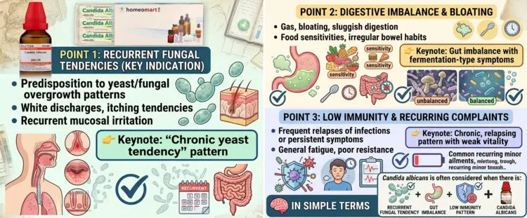 Candida albicans homeopathy, yeast infection natural remedy, fungal infection homeopathy, candidiasis treatment natural, thrush homeopathy remedy, gut flora balance homeopathy, digestive bloating relief,
