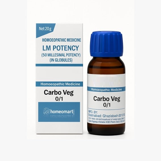 Homeopathic medicine bottle and packaging labeled 'Carbo Veg' on a white background