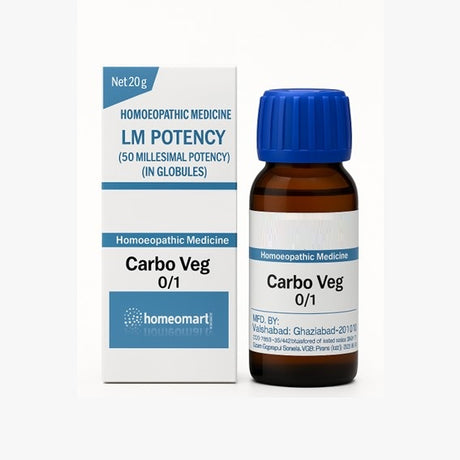 Homeopathic medicine bottle and packaging labeled 'Carbo Veg' on a white background