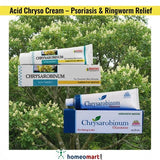 Chrysarobinum ointment packaging with a natural background of of Goa Powder- Andira araroba  plant