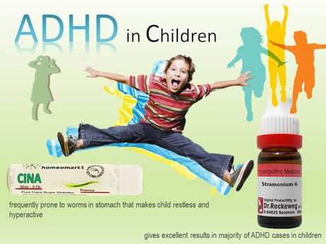 image of a restless hyper active kid with medicine bottles and text on ADHD in child