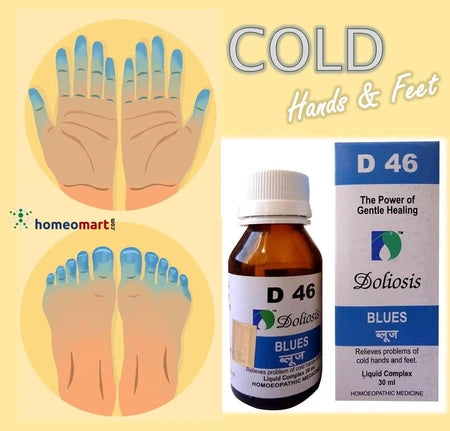 D46 Blues homeopathy Drops improve blood circulation, relieve cold hands and feet,