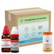 Constipation treatment kit with bottles and a box labeled 'Constipation Go Formula' on a white background.