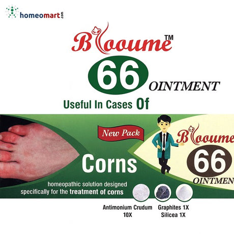 Advertisement for Blooume 66 Ointment packaging with branding and product details.