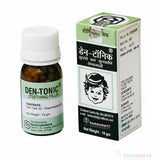 Den-Tonic teething pills bottle and baby  faced packaging on a white background