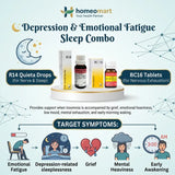 Dr. Reckeweg R14 Quieta Depression Insomnia Relief Combo with BC16 Tablets for emotional exhaustion, grief-related sleeplessness, and low mood.