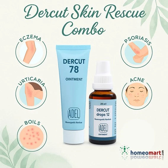 Adel dercut combo (Dercut 78 ointment & Dercut 12 drops) natural relief from chronic or inflammatory skin conditions