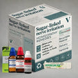 Homeopathy remedies for sugar-linked nerve irritation or Diabetic neuropathy with packaging and bottles on a gray background