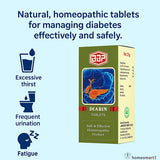 Box of Diabin tablets for managing diabetes with symptoms listed on a light blue background
