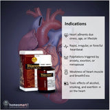 Homeopathic medicine bottles with a heart illustration and indications text on a dark background