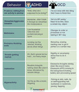 Infographic chart on how to tell the difference between ADHD and OCD by behaviour