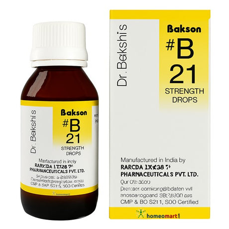 Dr. Bekshis Bakson #B 21 Strength Drops bottle and packaging on a white background