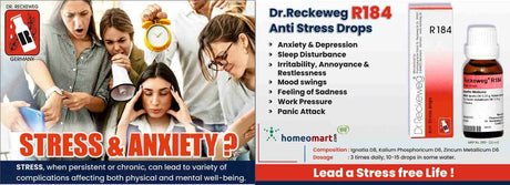 Ease anxiety, depression, and sleeplessness with Dr. Reckeweg R184 drops. German anti-stress formula with Ignatia, Zincum & Kalium Phos. No side effects.