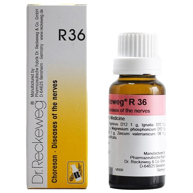 Dr. Reckeweg R36 bottle and packaging on a white background